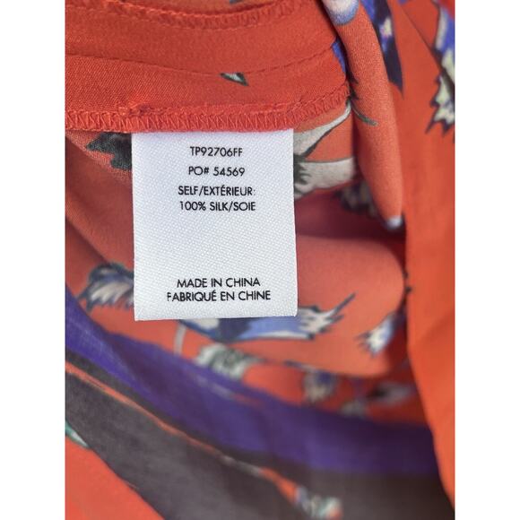 Derek Lam‎ 10 Crosby Womens Floral V-Neck Red Silk Blouse Top Sz 8 Flounce Hem - Picture 9 of 12